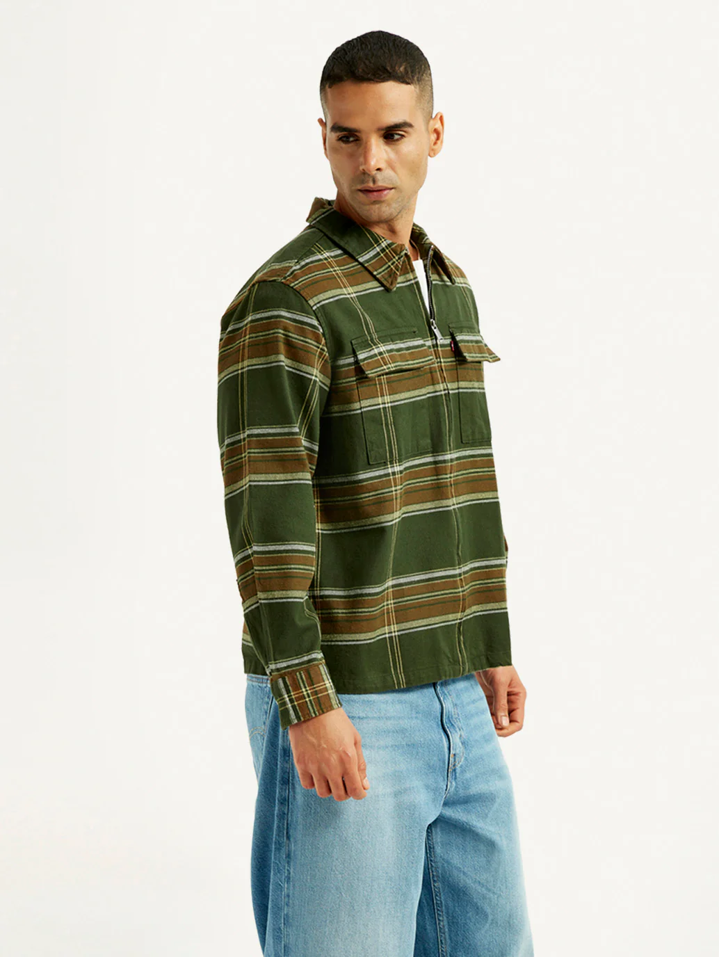 Men's Flannel Checkered Olive Relaxed Fit Shirt - Image 4