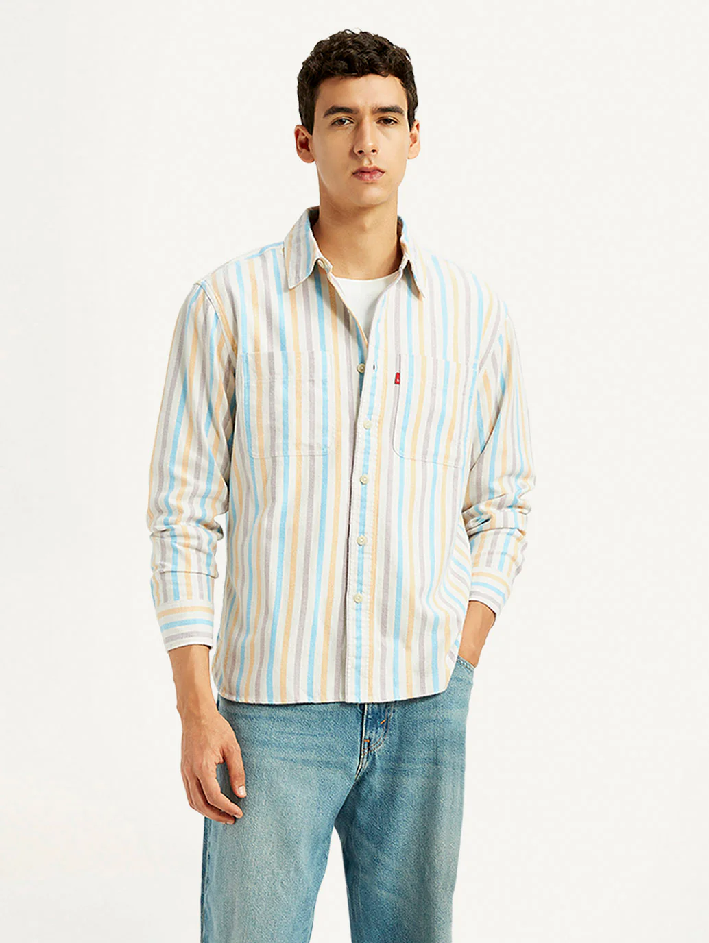 Men's Striped Multi Color Spread Collar Flannel Shirt - Image 2