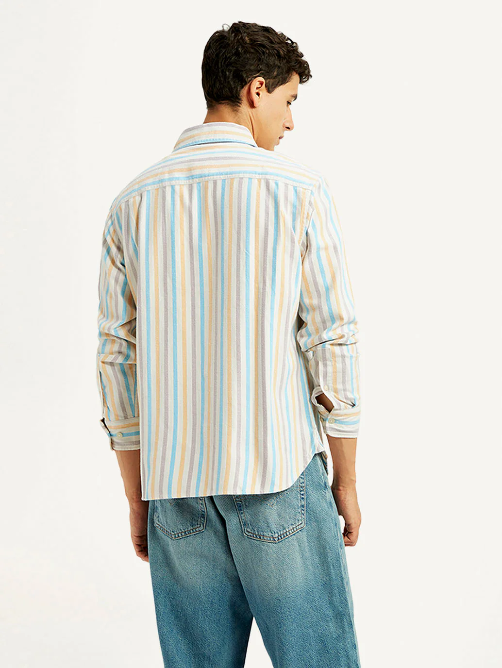 Men's Striped Multi Color Spread Collar Flannel Shirt - Image 3