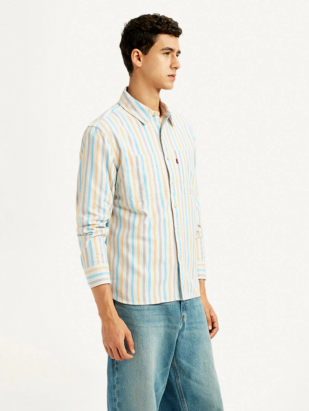 Men's Striped Multi Color Spread Collar Flannel Shirt - Image 5