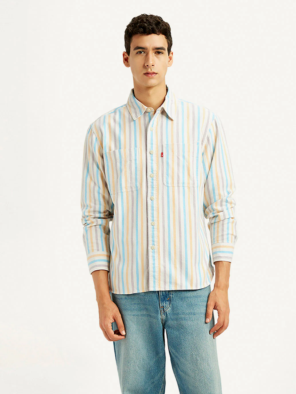 Men's Striped Multi Color Spread Collar Flannel Shirt - Image 6