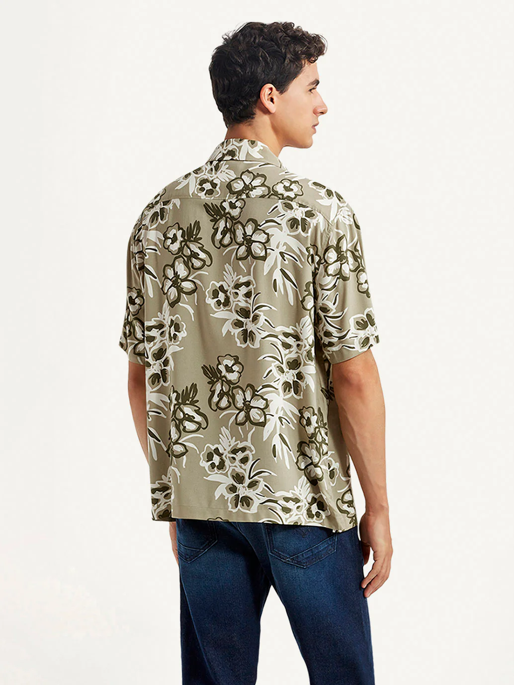 Men's Floral Beige Relaxed Fit Camp Shirt - Image 2