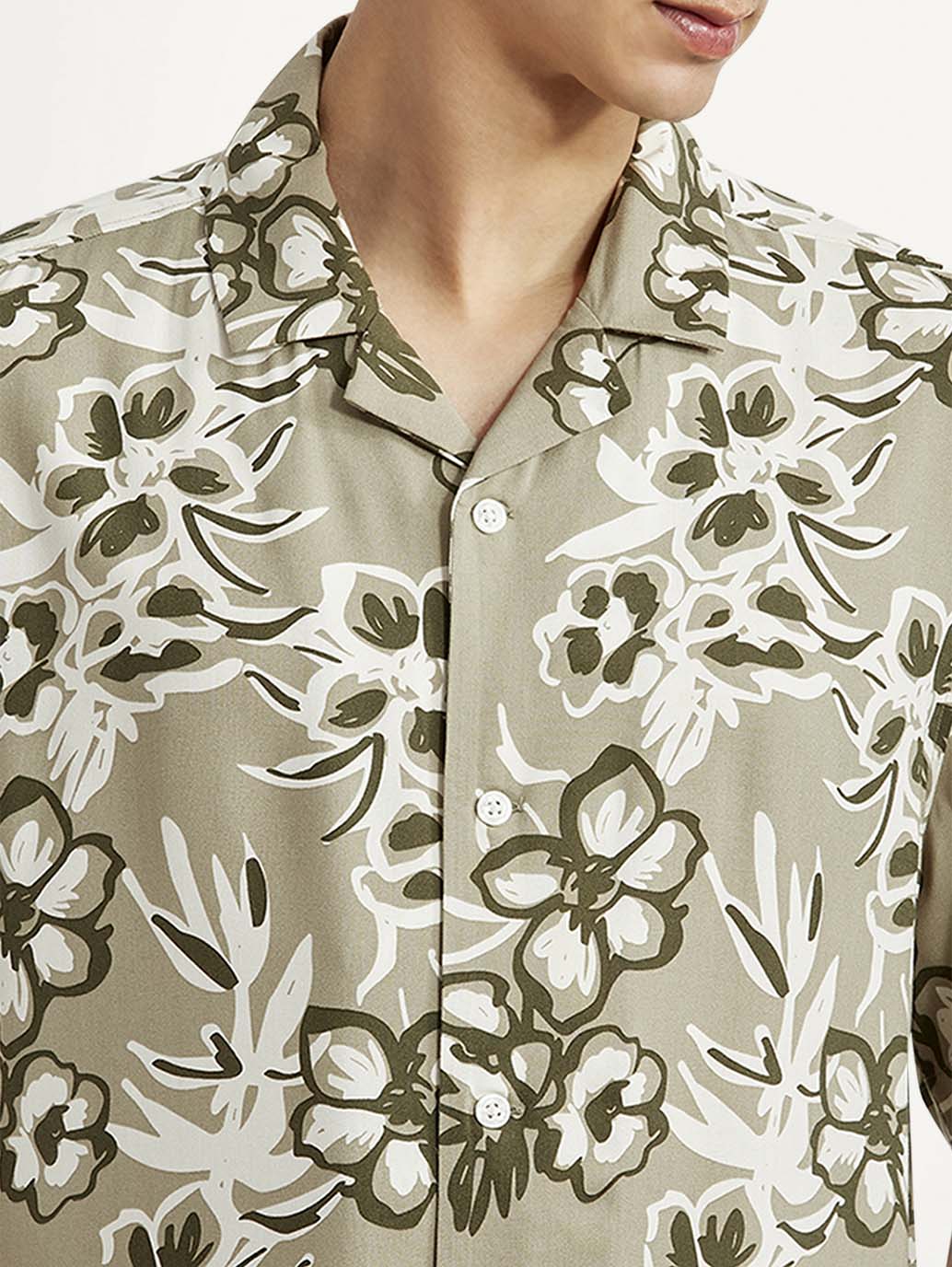 Men's Floral Beige Relaxed Fit Camp Shirt - Image 3