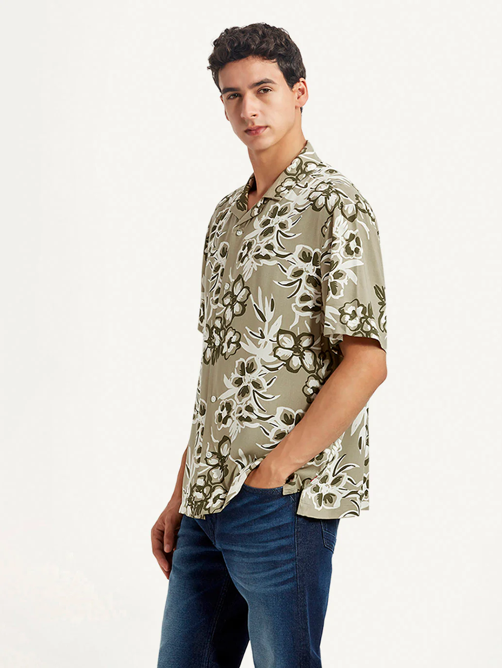 Men's Floral Beige Relaxed Fit Camp Shirt - Image 5