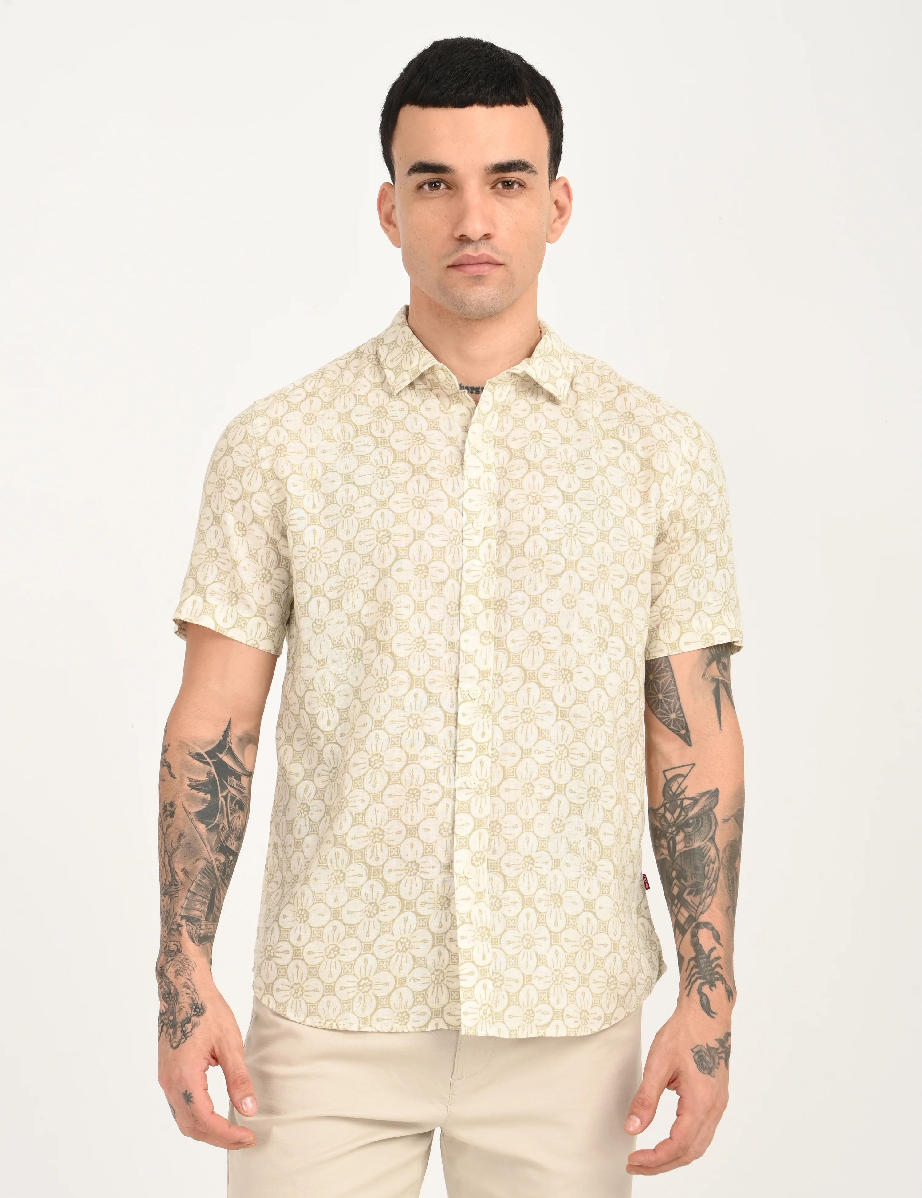 Men's Floral Beige Slim Fit Shirt