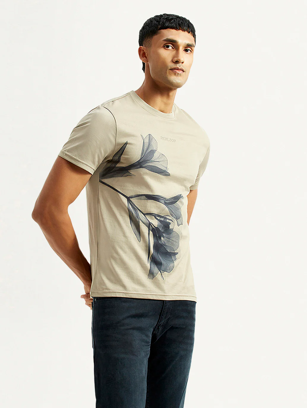 Men's Floral Beige Slim Fit T-shirt - Image 5