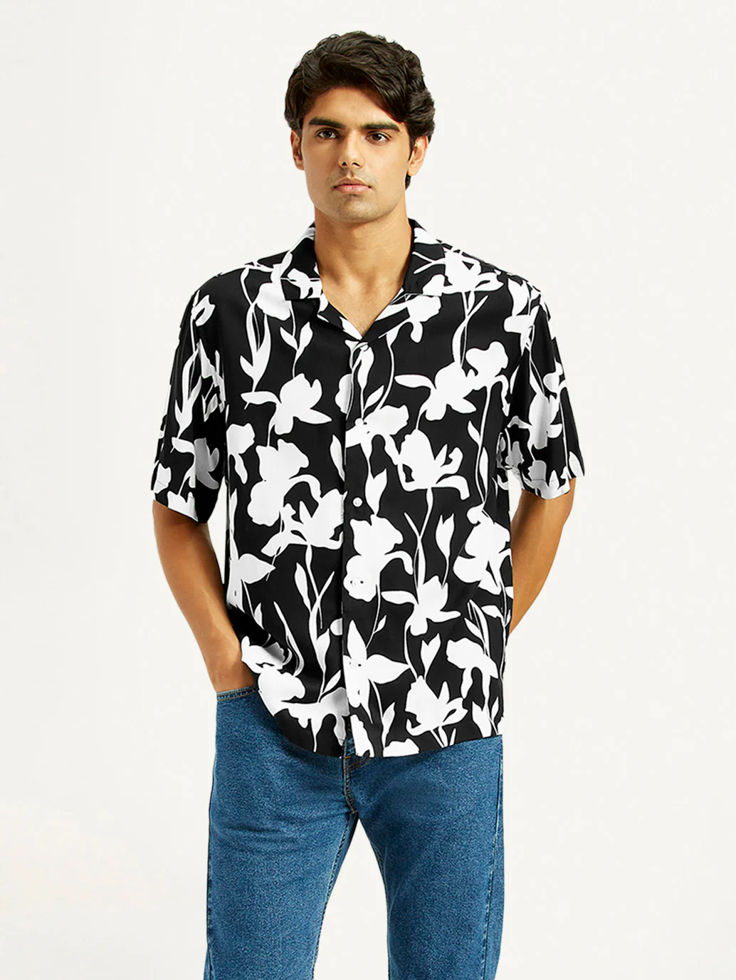 Men's Floral Black Camp Shirt - Image 4