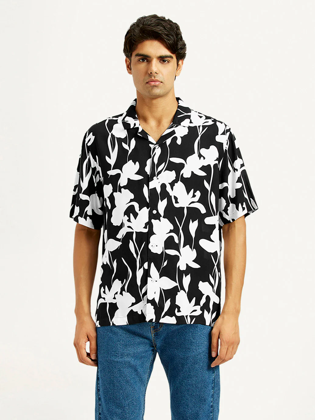Men's Floral Black Camp Shirt - Image 5