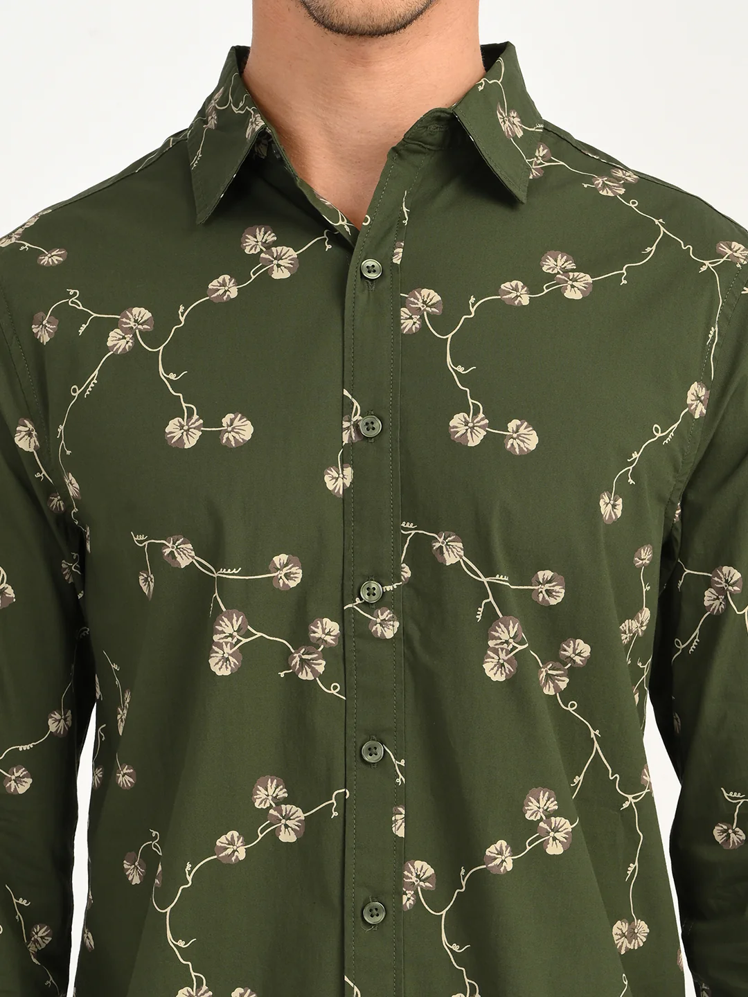 Men's Floral Green Slim Fit Shirt - Image 4