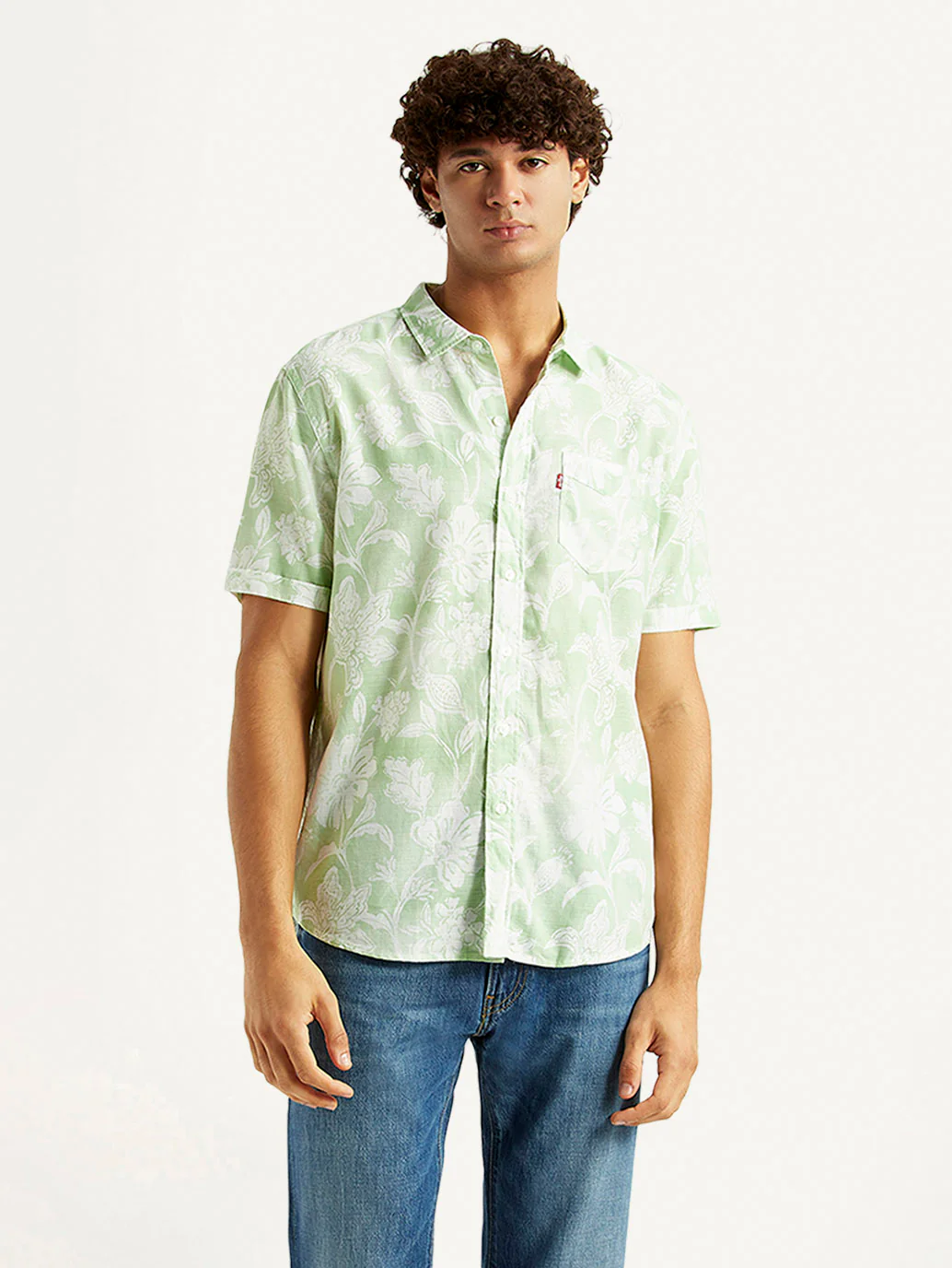 Men's Floral Light Green Slim Fit Shirt
