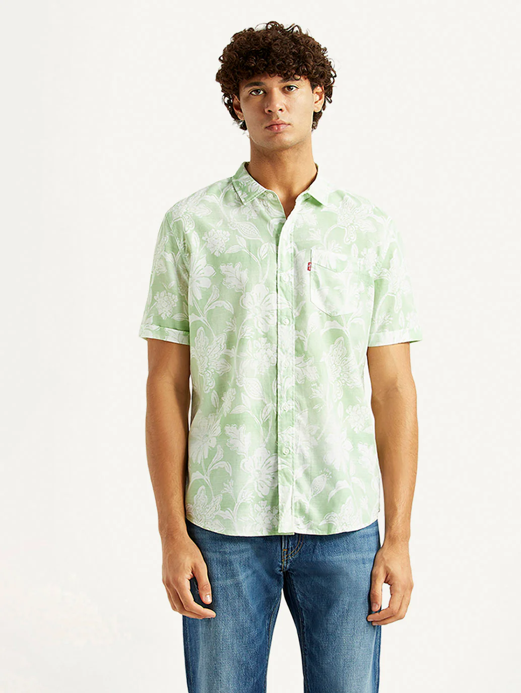 Men's Floral Light Green Slim Fit Shirt - Image 2