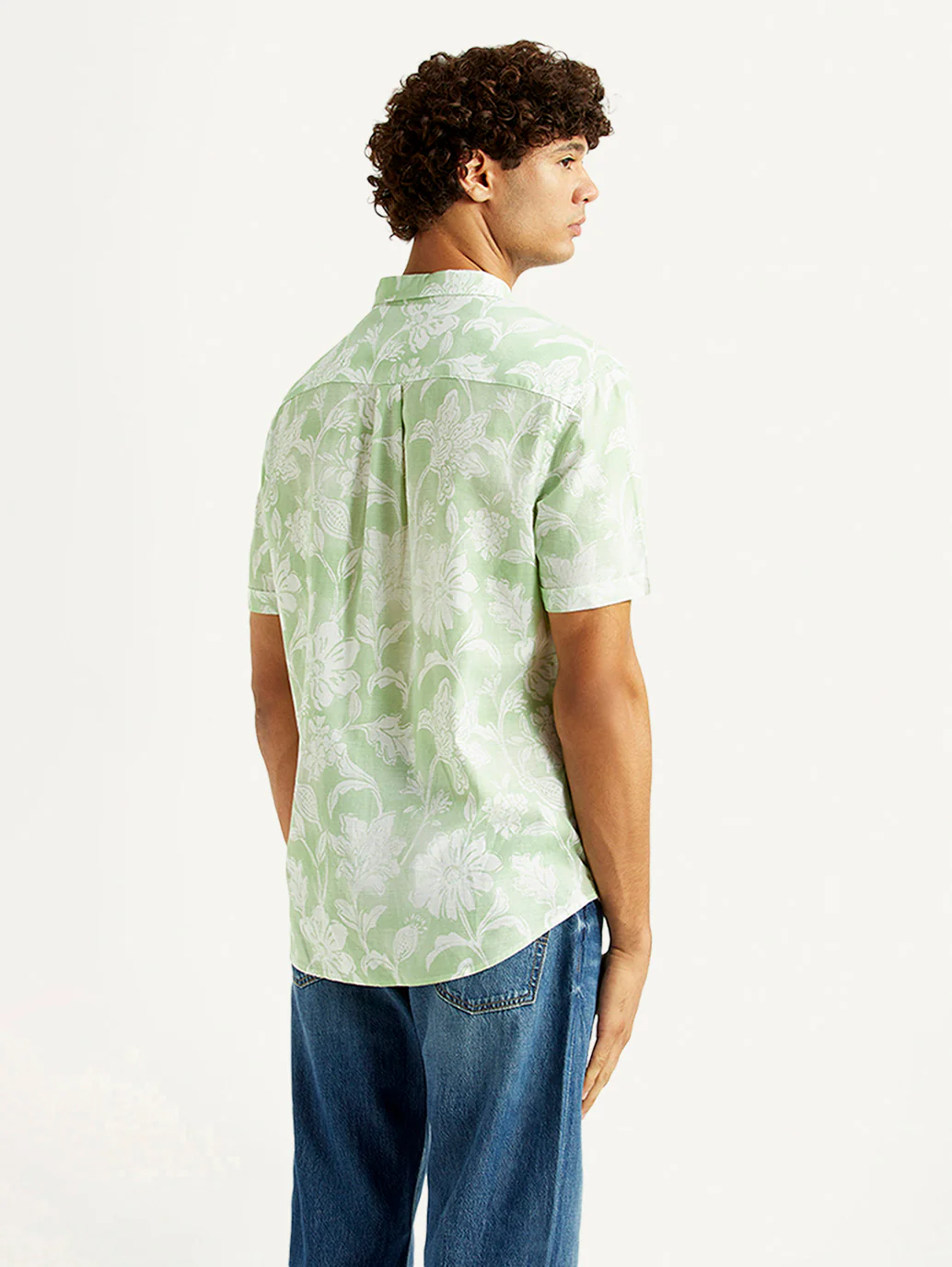 Men's Floral Light Green Slim Fit Shirt - Image 3