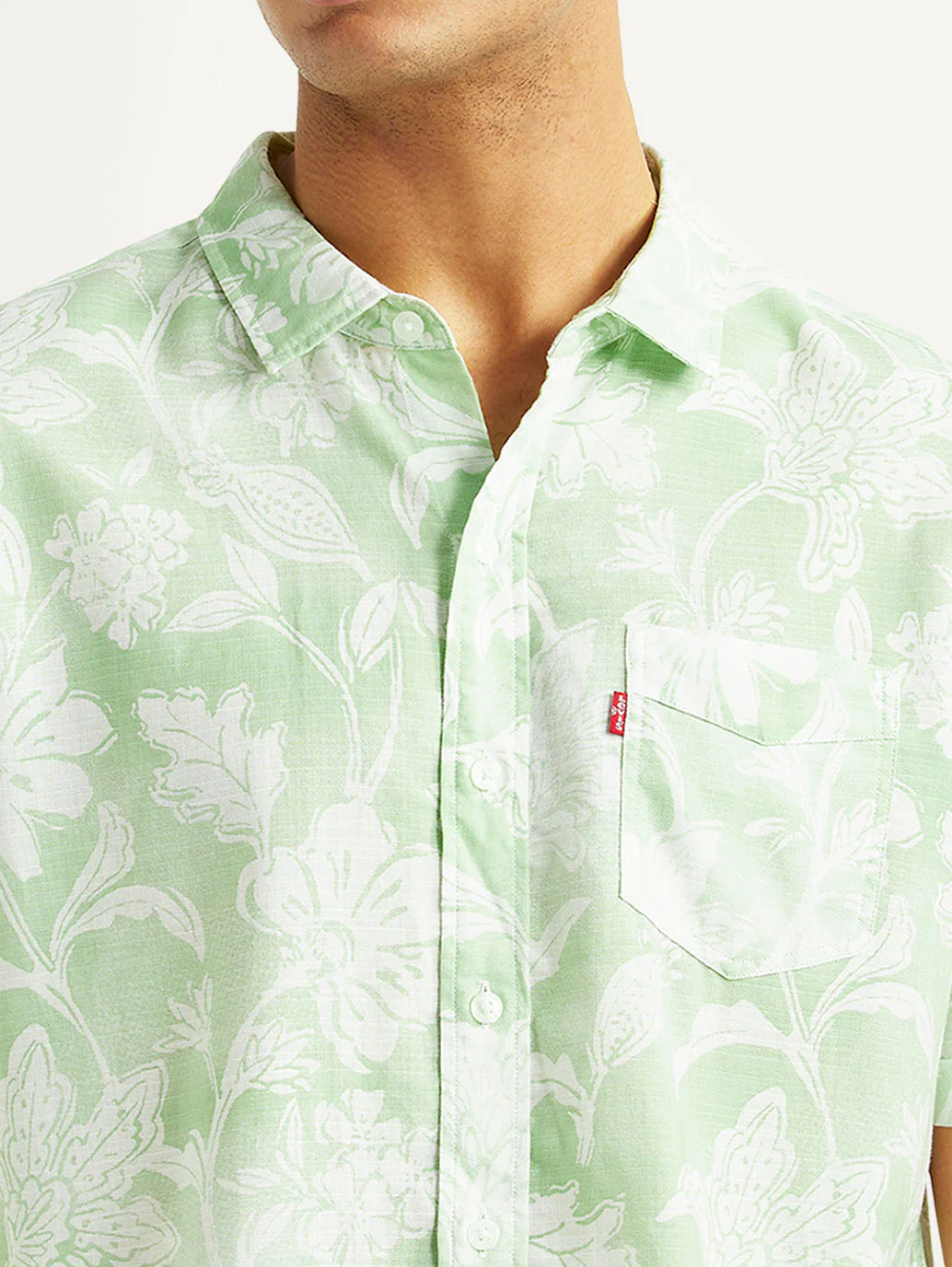 Men's Floral Light Green Slim Fit Shirt - Image 4