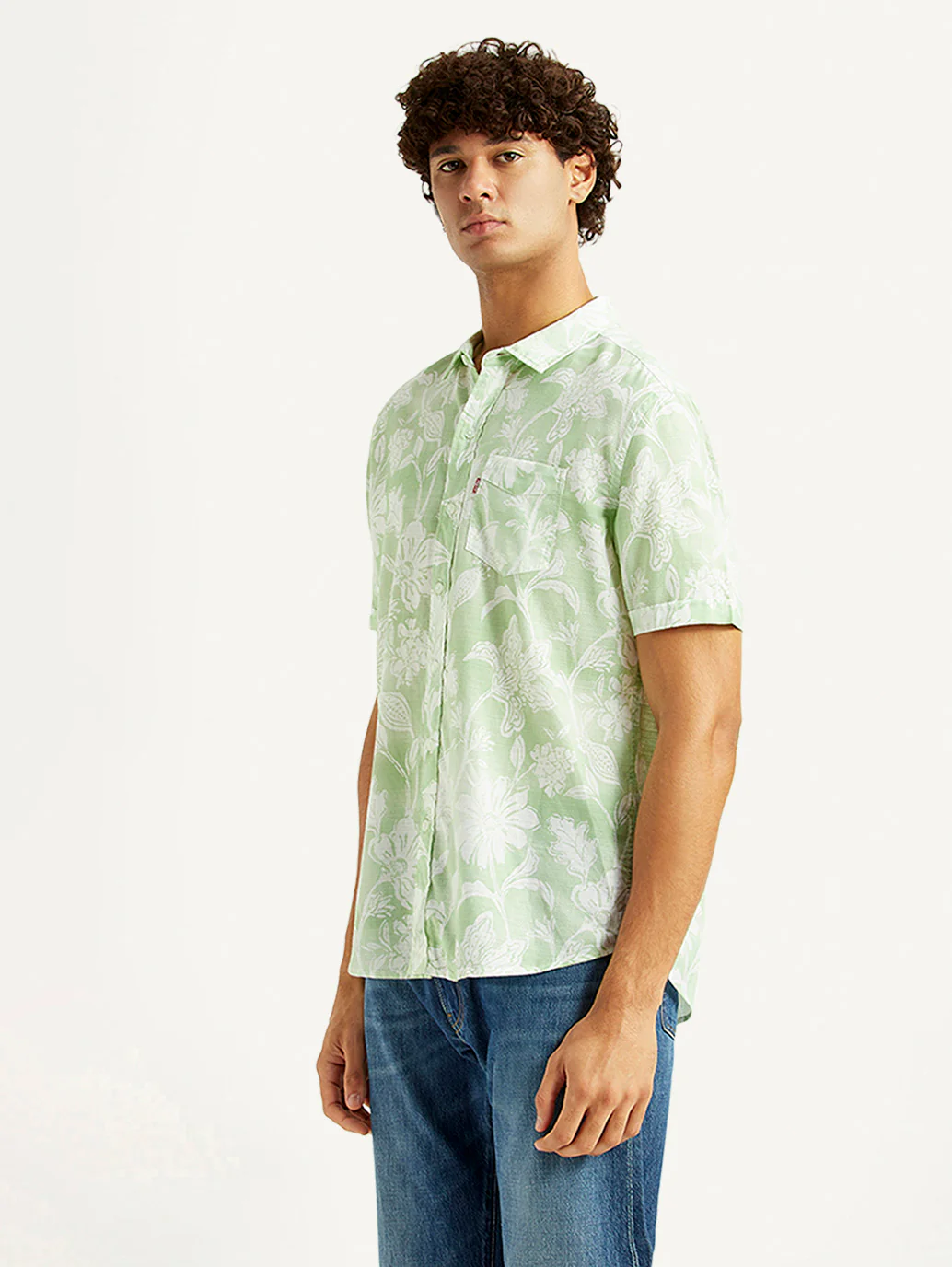 Men's Floral Light Green Slim Fit Shirt - Image 5
