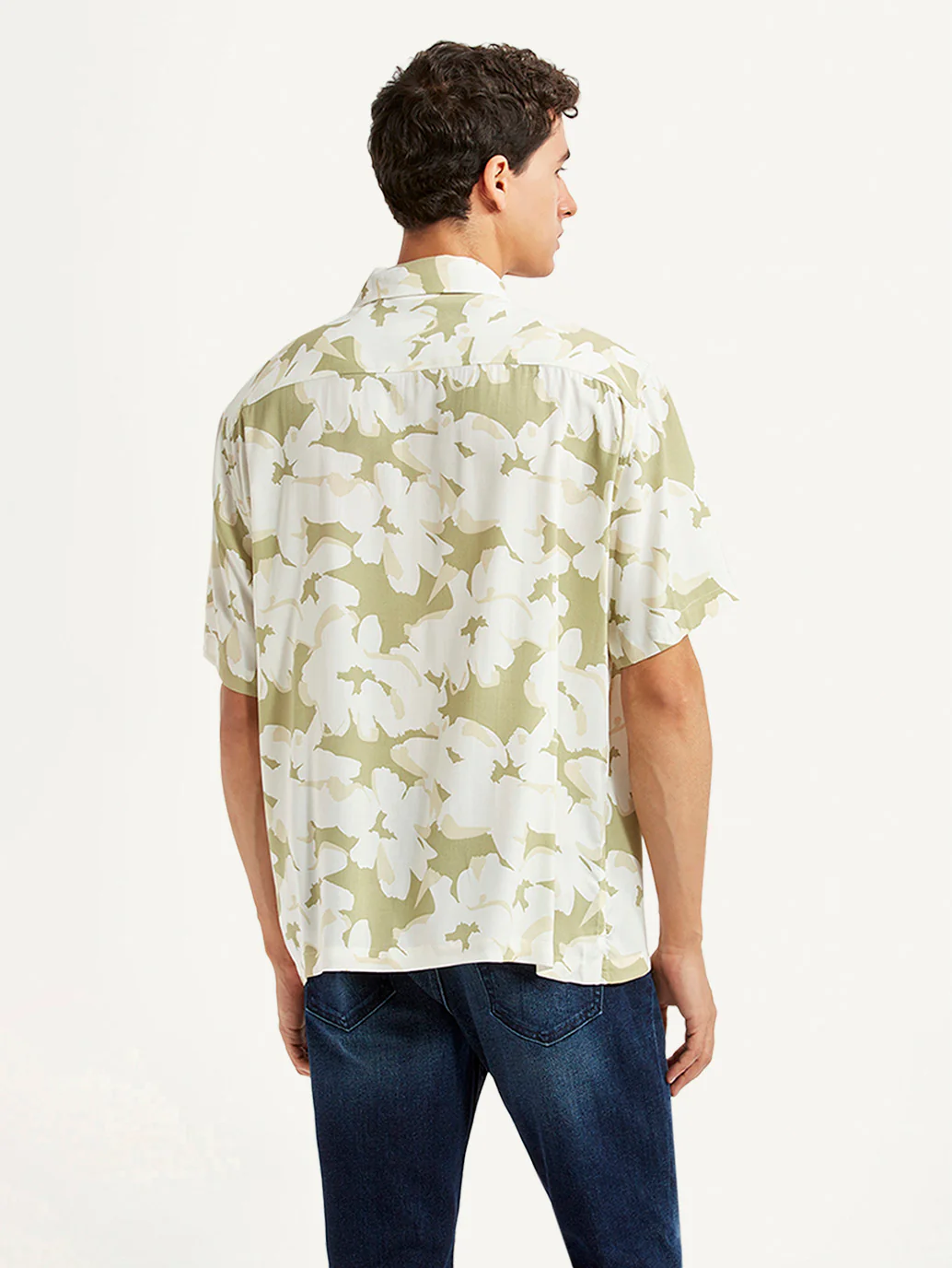 Men's Floral Olive Relaxed Fit Camp Shirt - Image 2