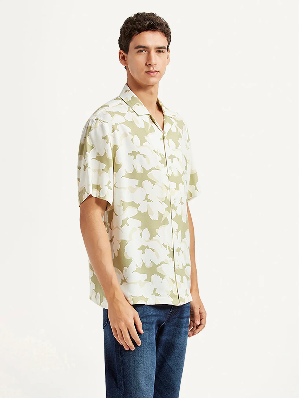 Men's Floral Olive Relaxed Fit Camp Shirt - Image 3