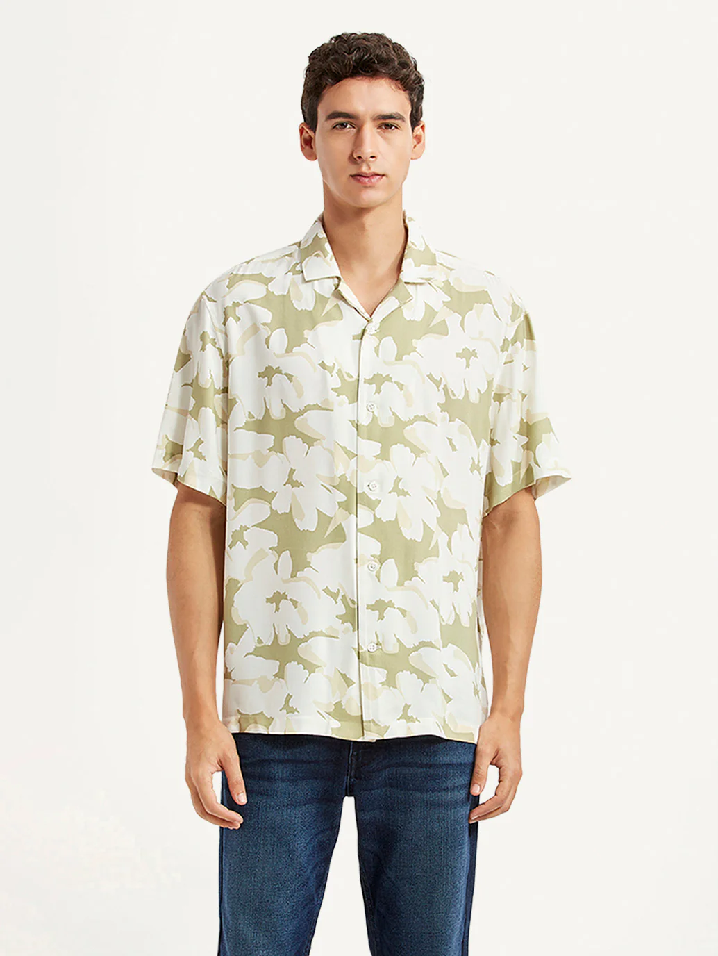 Men's Floral Olive Relaxed Fit Camp Shirt - Image 5