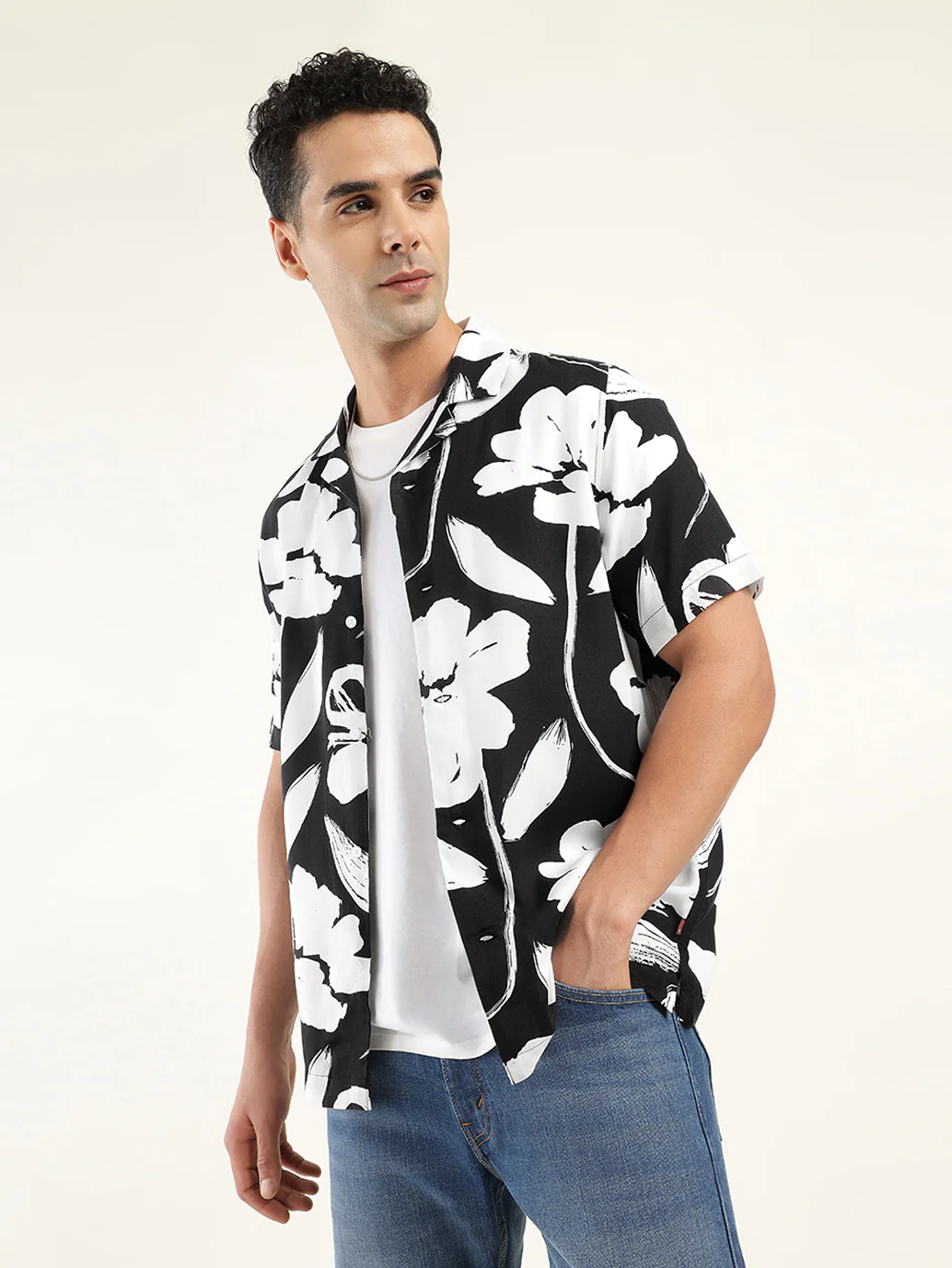 Men's Floral Print Camp Shirt