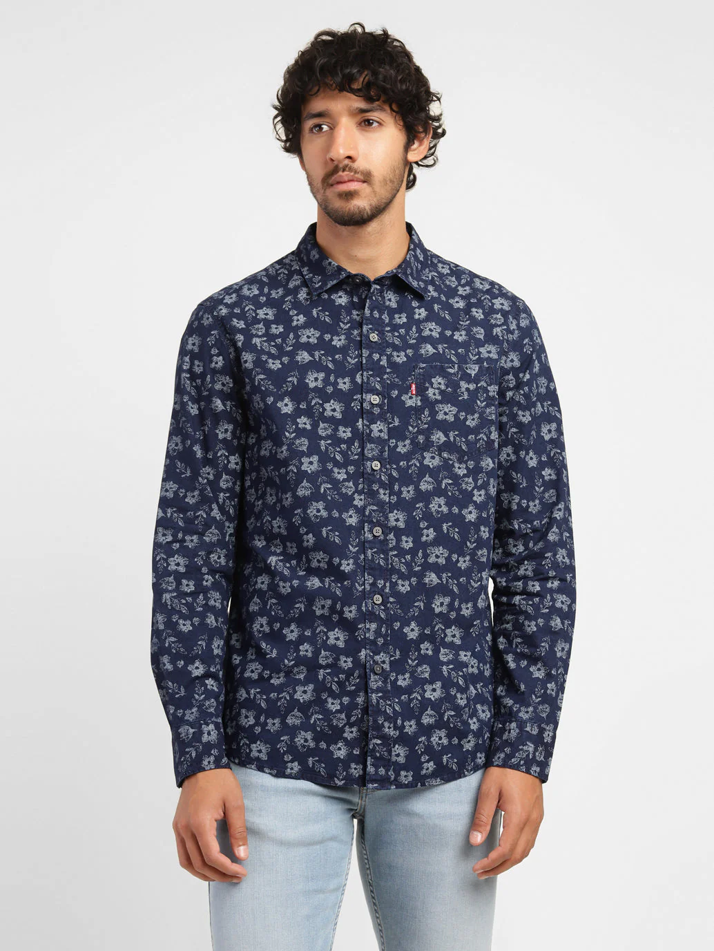 Men's Floral Print Spread Collar Shirt - Image 2