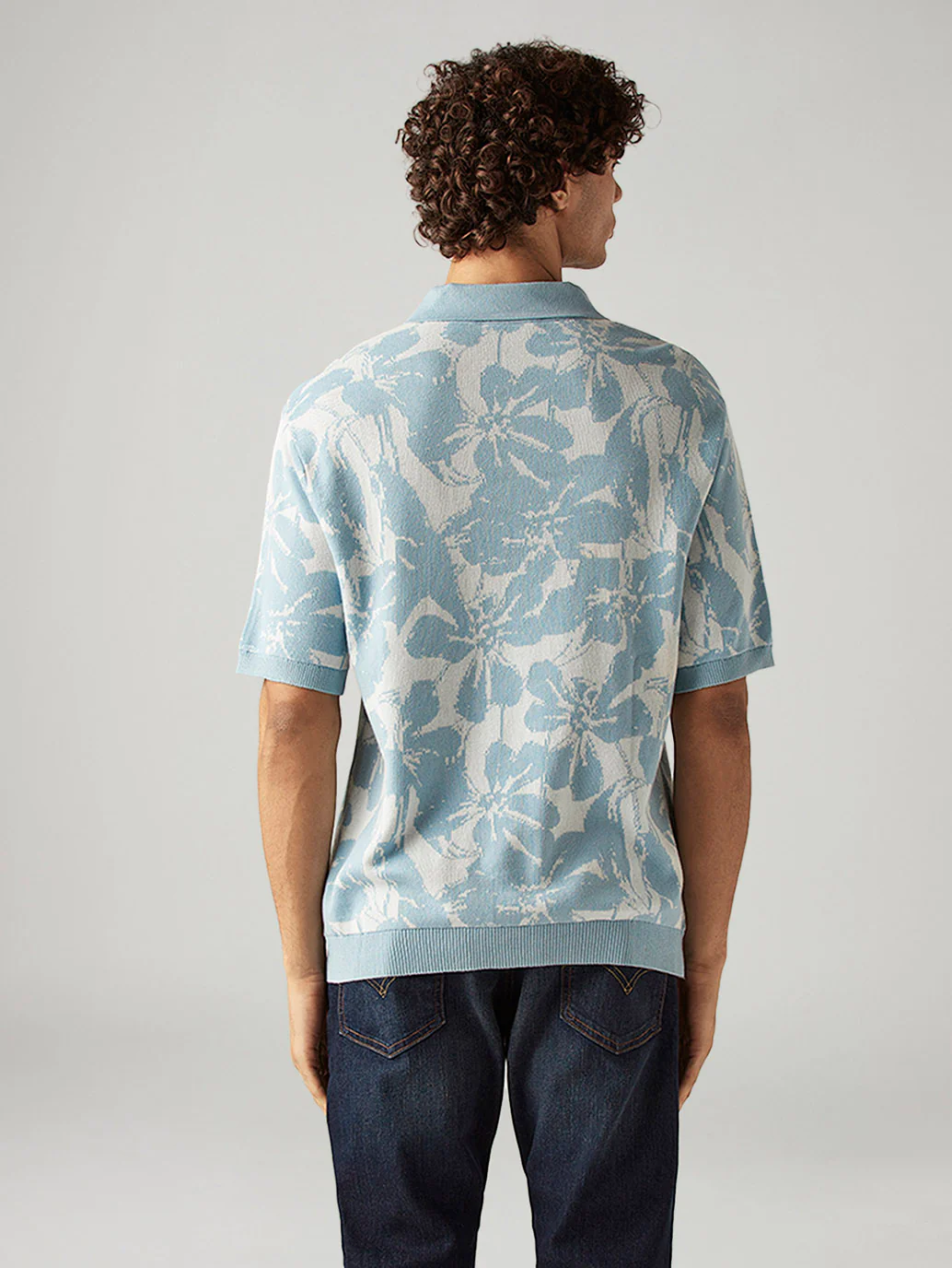 Men's Floral Regular Fit Textured Polo T-Shirt - Image 3
