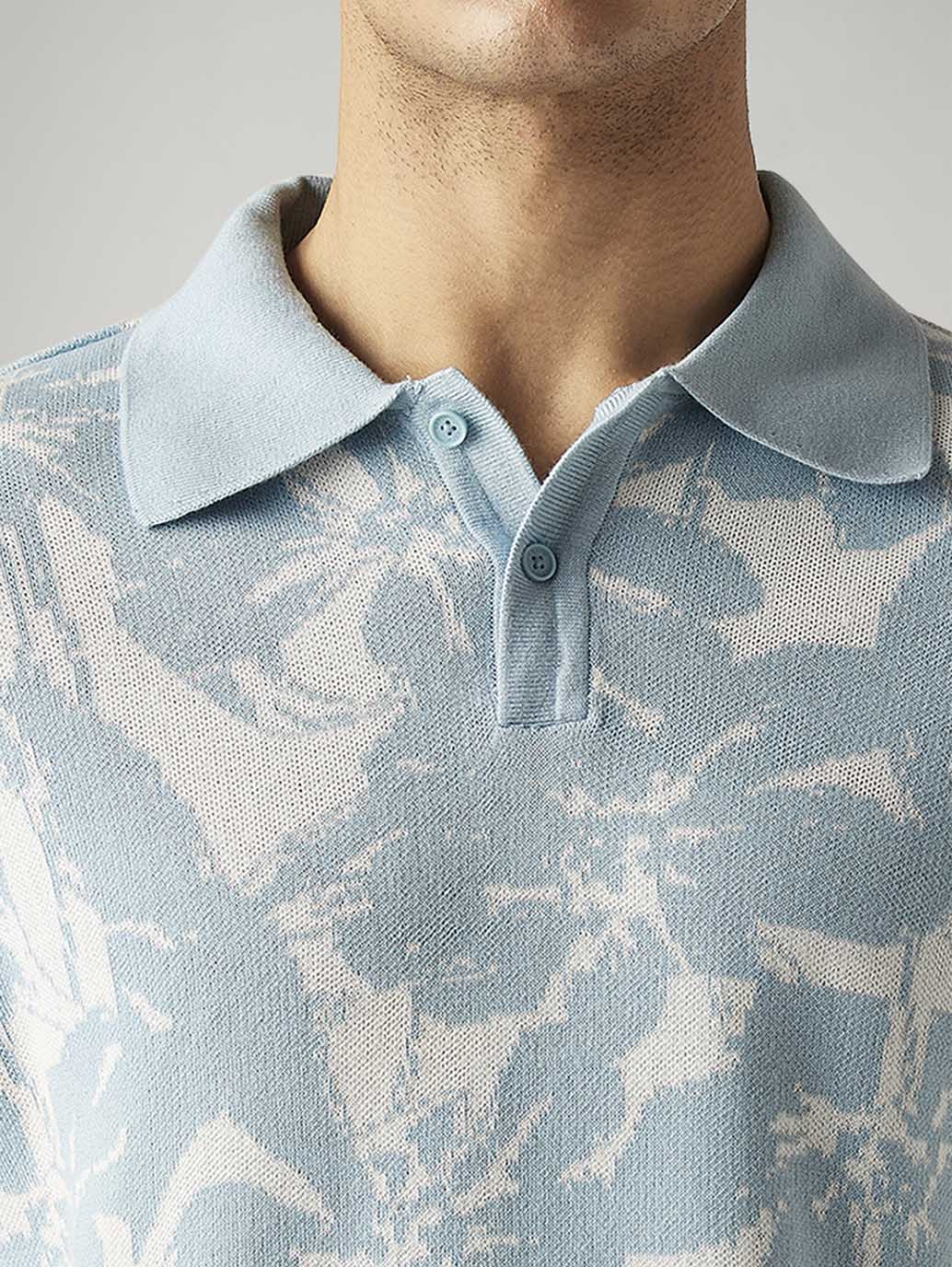 Men's Floral Regular Fit Textured Polo T-Shirt - Image 4