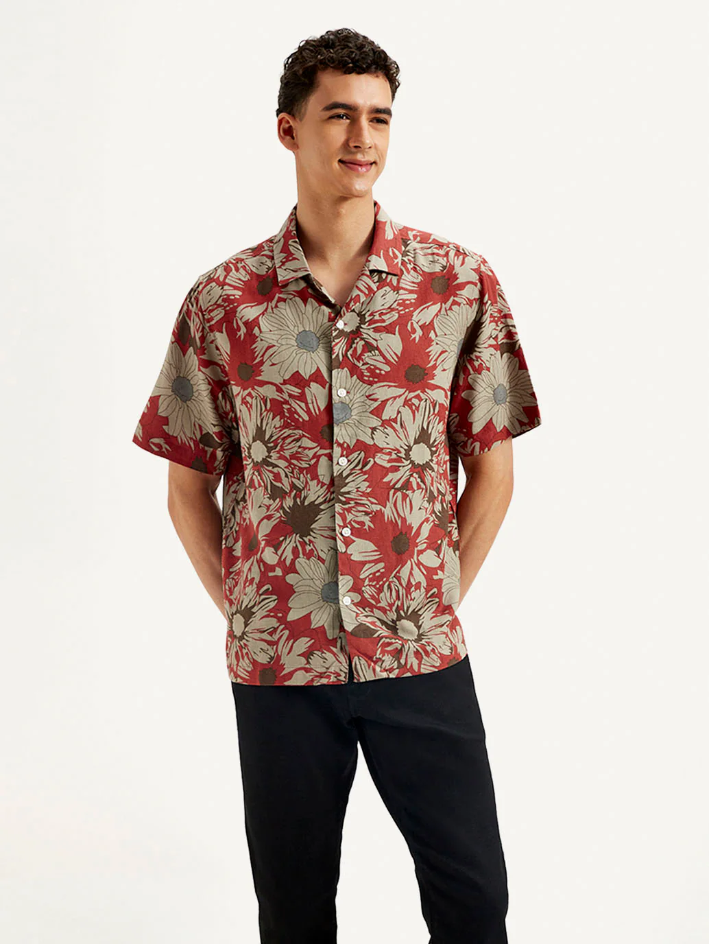Men's Resort Collar Floral Loose Fit Linen Shirt - Image 3