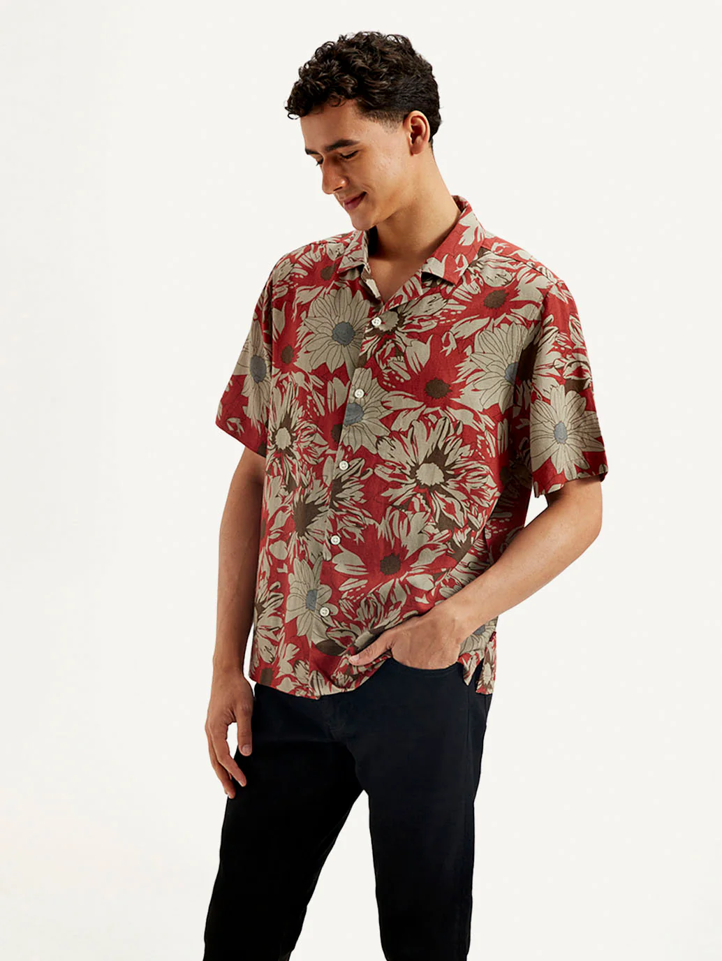 Men's Resort Collar Floral Loose Fit Linen Shirt - Image 6