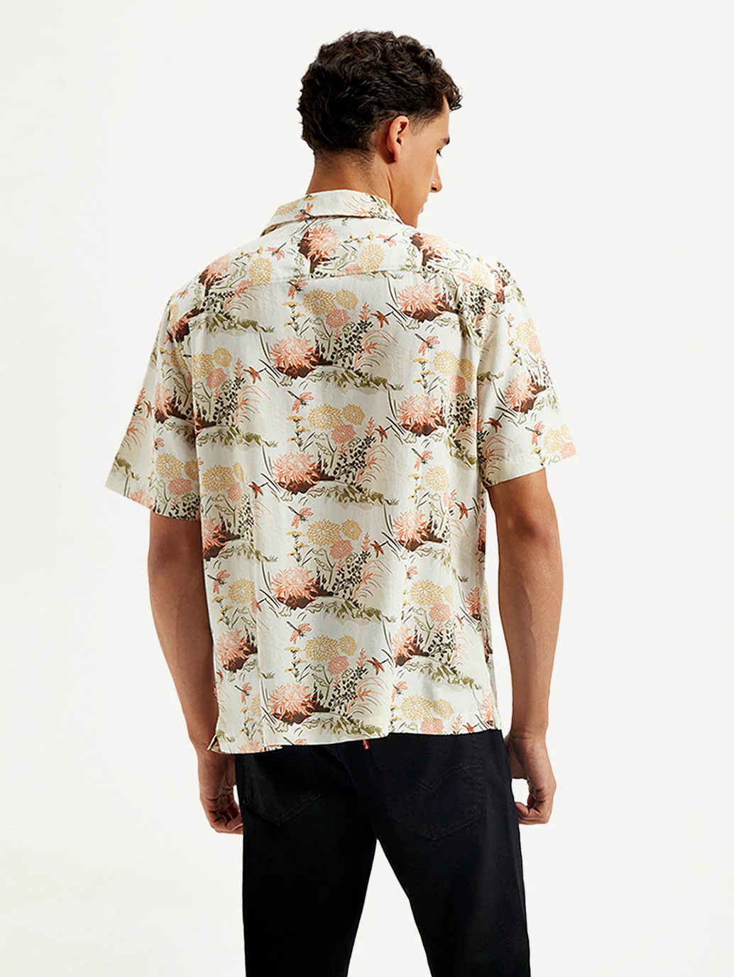 Men's Resort Collar Floral Loose Fit Linen Shirt - Image 4