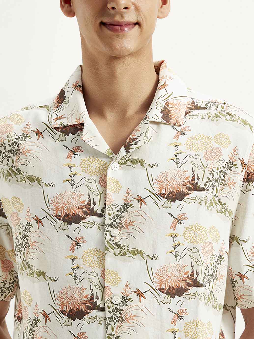 Men's Resort Collar Floral Loose Fit Linen Shirt - Image 5