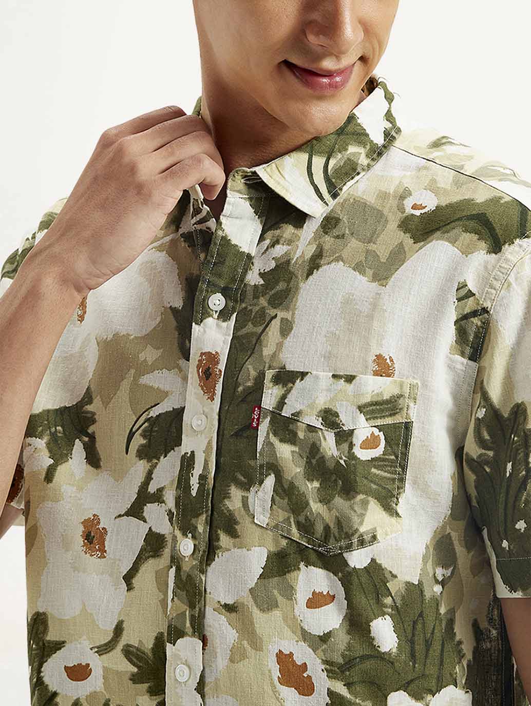 Men's Floral Slim Fit Linen Shirt - Image 3