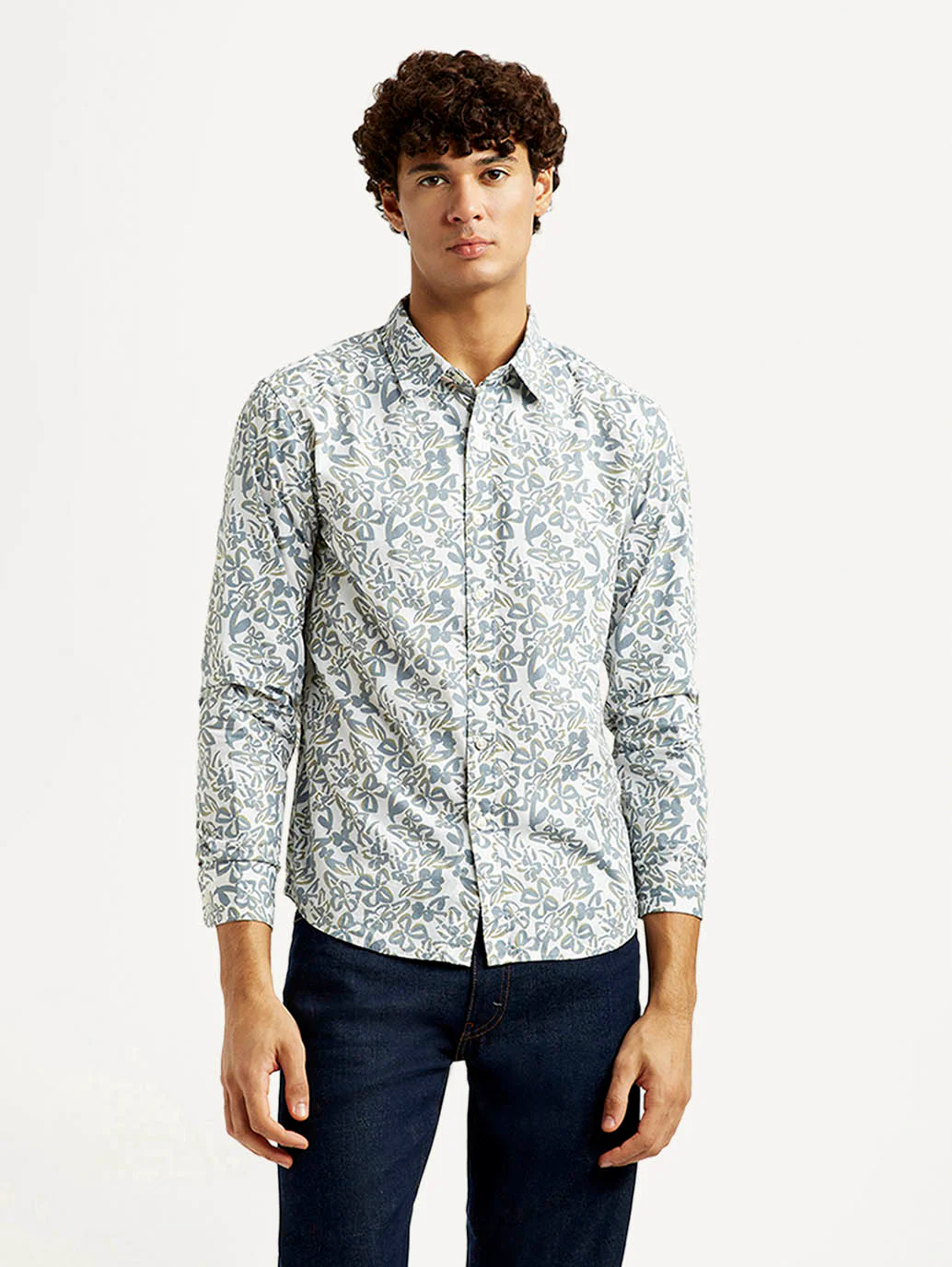 Men's Printed White Slim Fit Shirt - Image 2