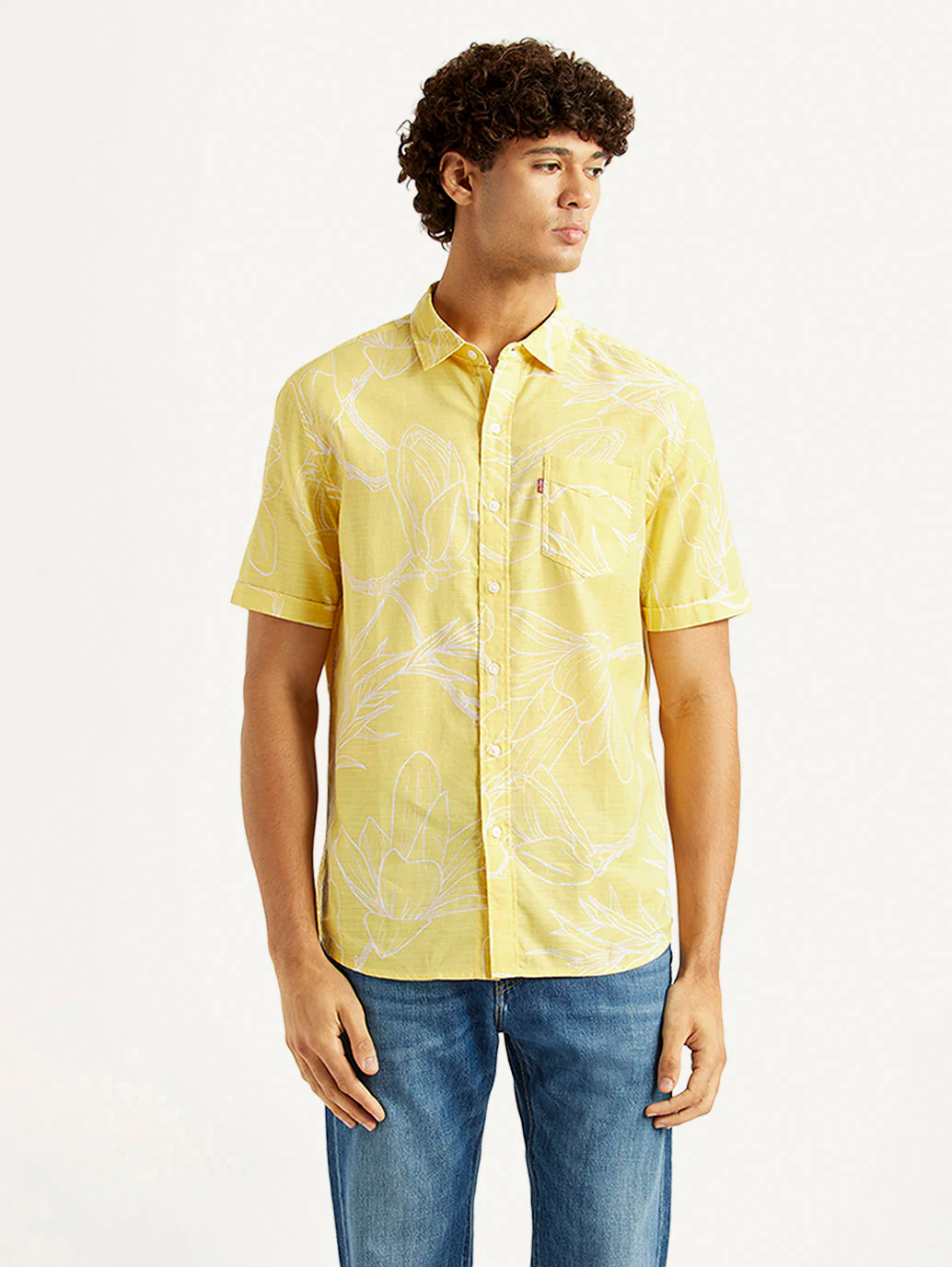 Men's Floral Yellow Slim Fit Shirt - Image 2