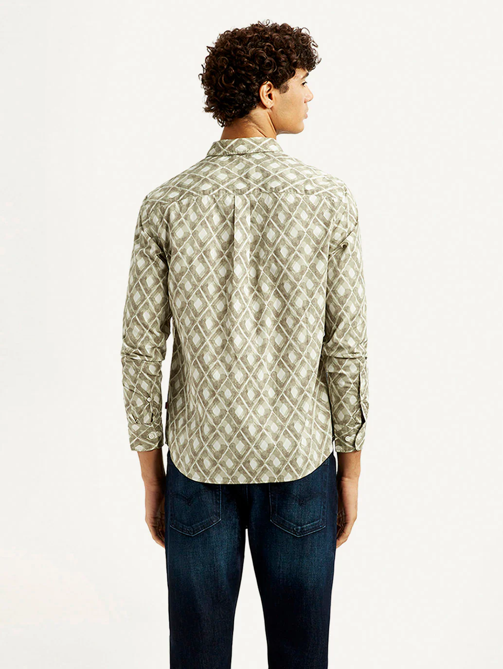 Men's Geometric Beige Slim Fit Shirt - Image 2