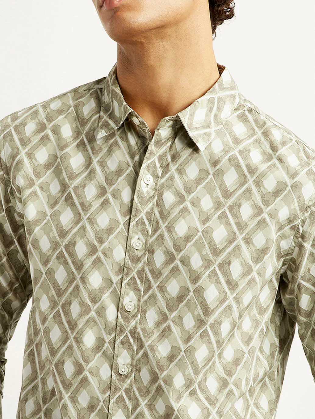 Men's Geometric Beige Slim Fit Shirt - Image 3