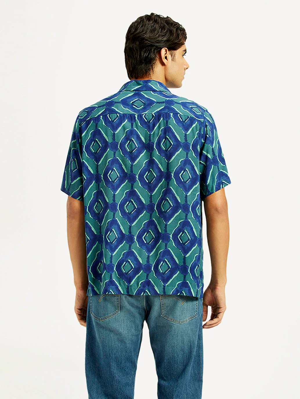 Men's Geometric Blue Camp Shirt - Image 3
