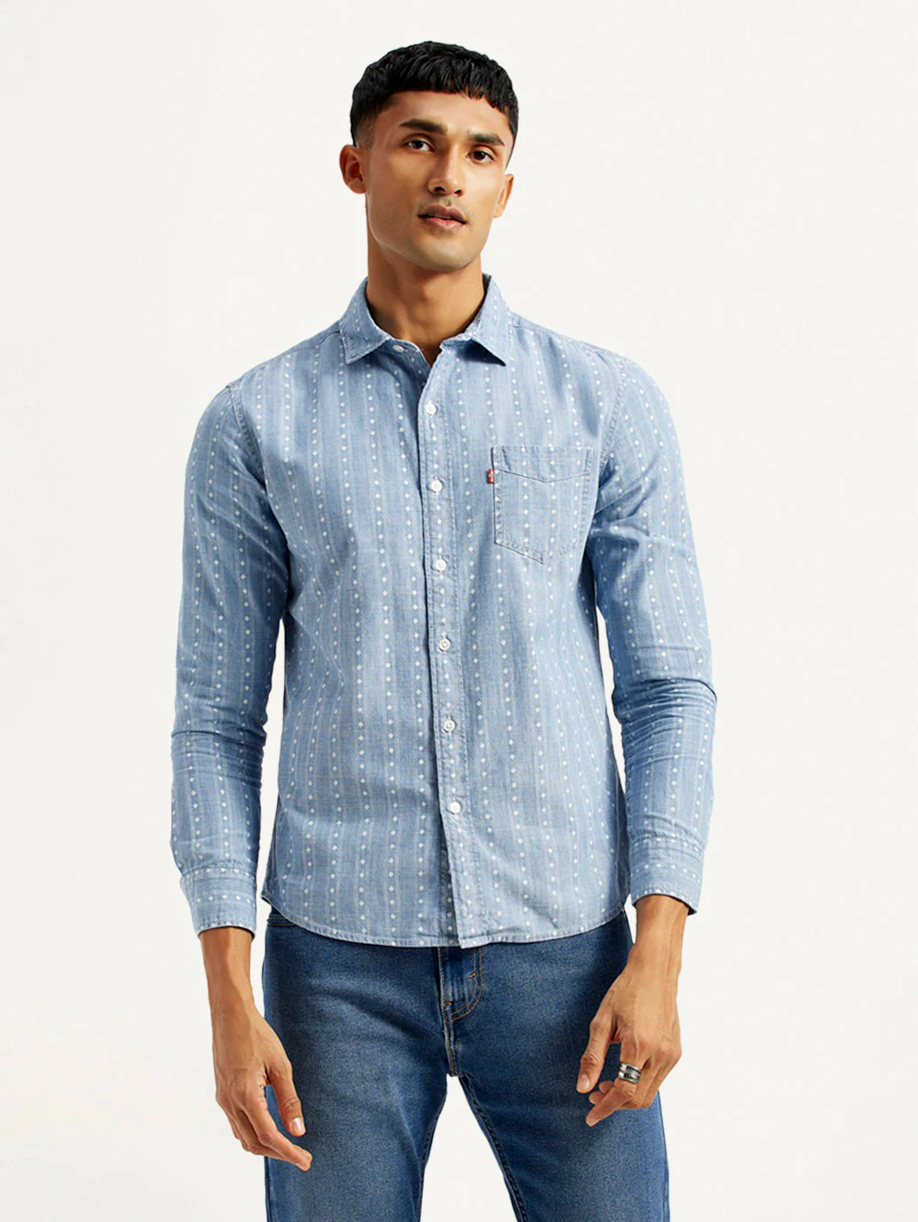 Men's Geometric Blue Slim Fit Shirt - Image 2
