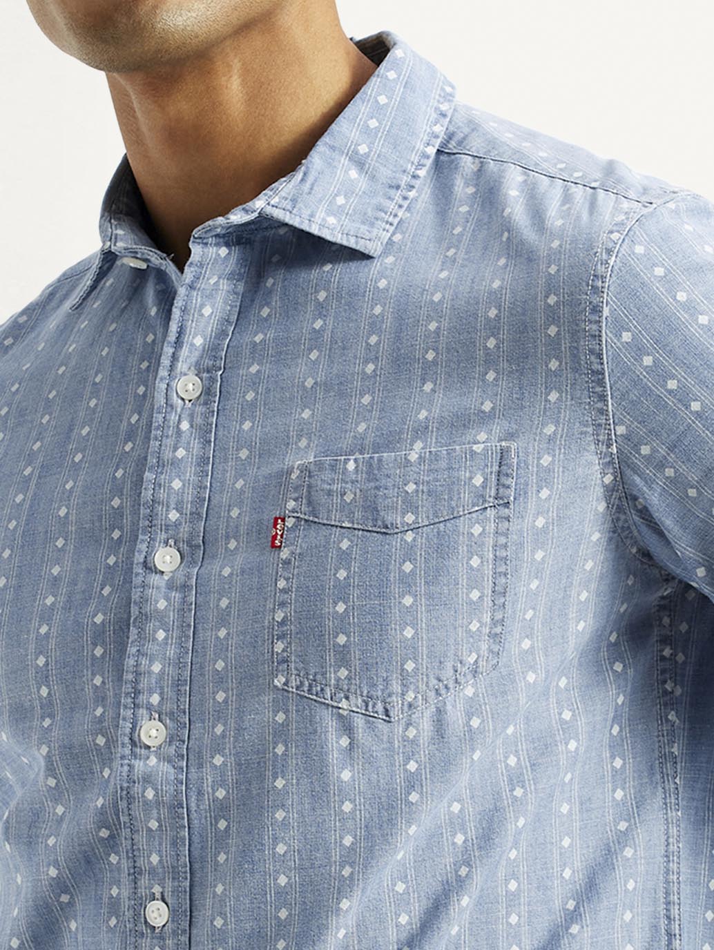 Men's Geometric Blue Slim Fit Shirt - Image 4
