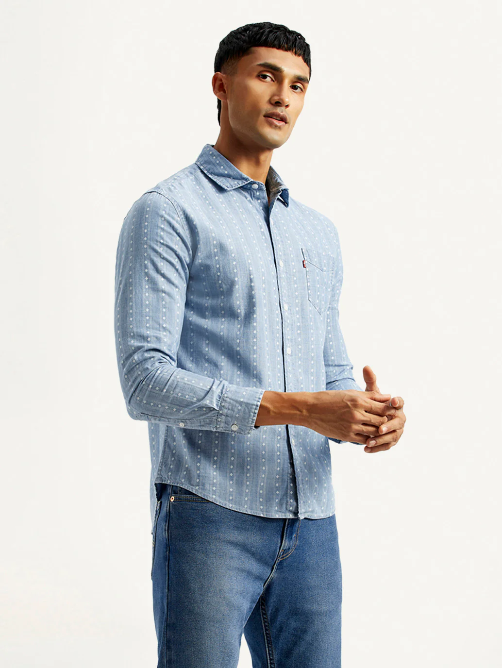 Men's Geometric Blue Slim Fit Shirt - Image 5