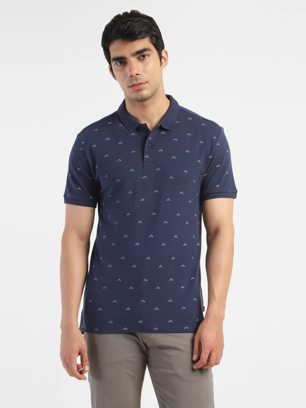 Men's Geometric Print Polo T-shirt Navy - Image 2