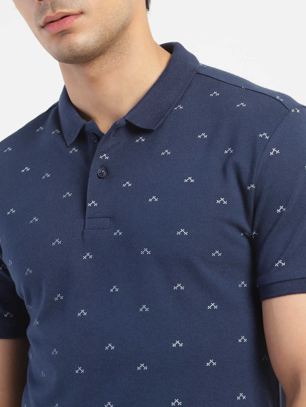 Men's Geometric Print Polo T-shirt Navy - Image 6