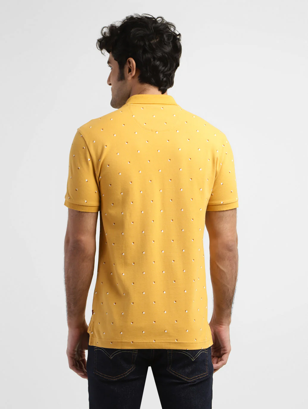 Men's Geometric Print Polo T-shirt Yellow - Image 3
