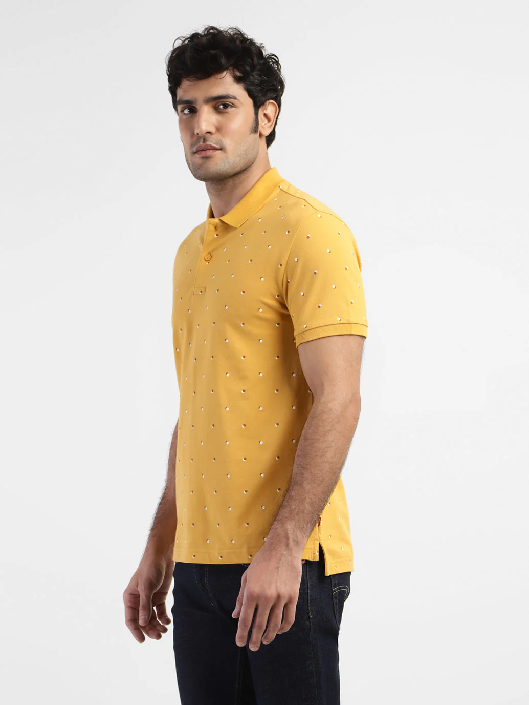 Men's Geometric Print Polo T-shirt Yellow - Image 4