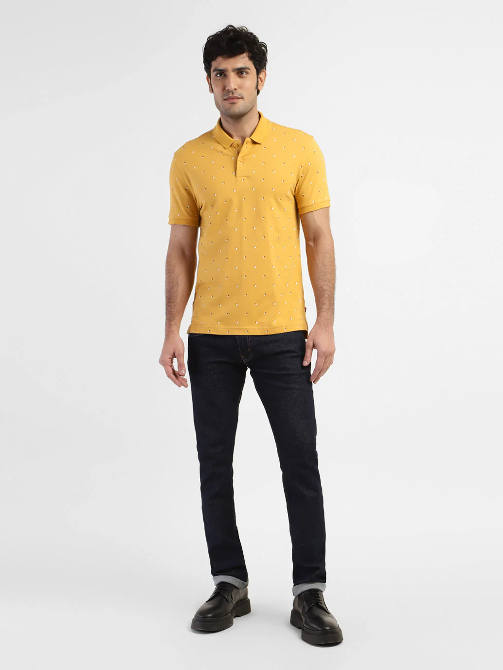 Men's Geometric Print Polo T-shirt Yellow - Image 5