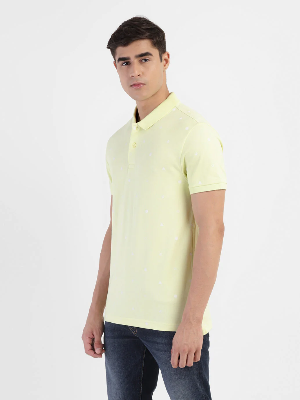 Men's Geometric Print Polo T-shirt Yellow - Image 4