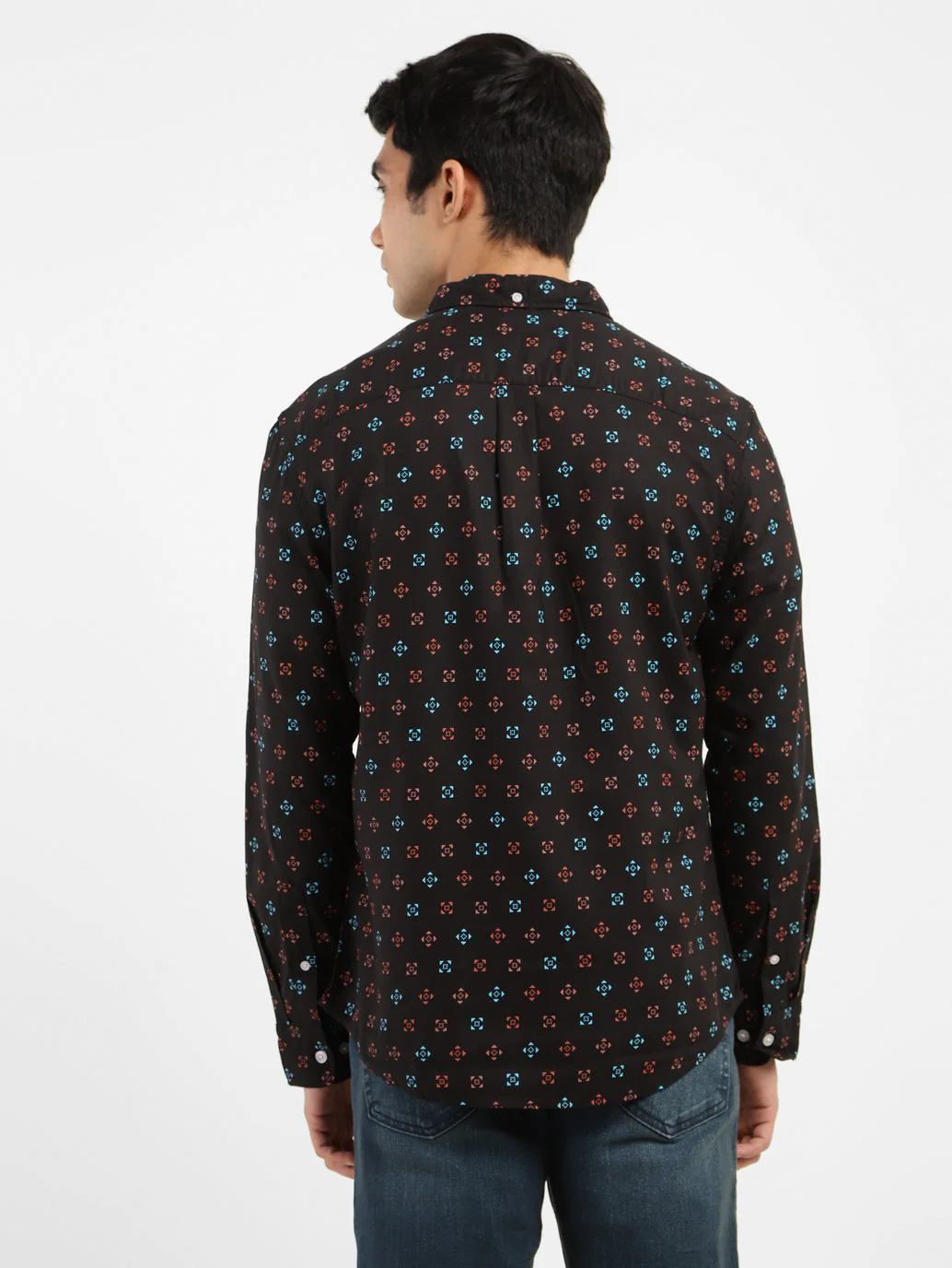 Men's Geometric Print Spread Collar Shirt - Image 3