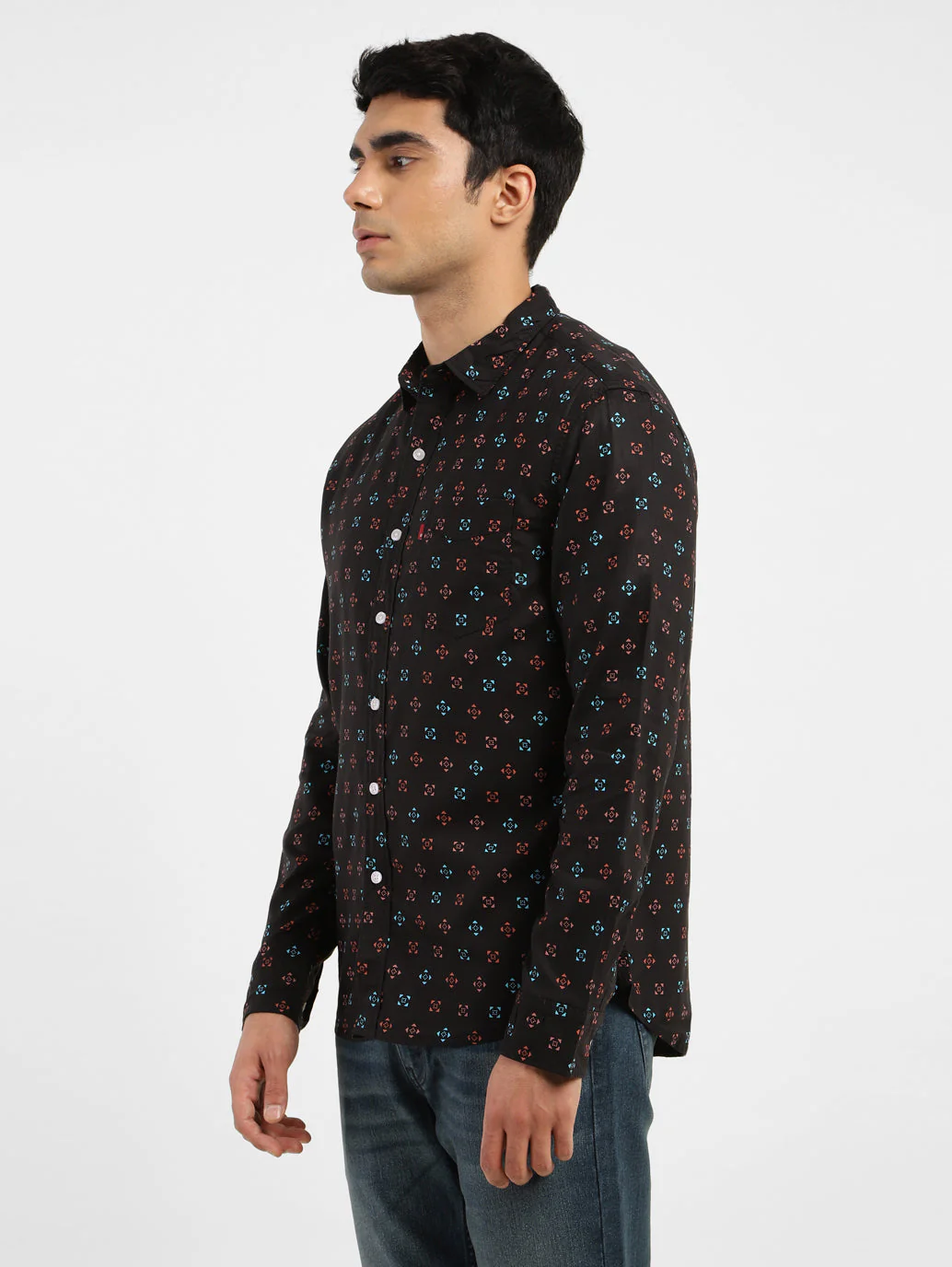 Men's Geometric Print Spread Collar Shirt - Image 4