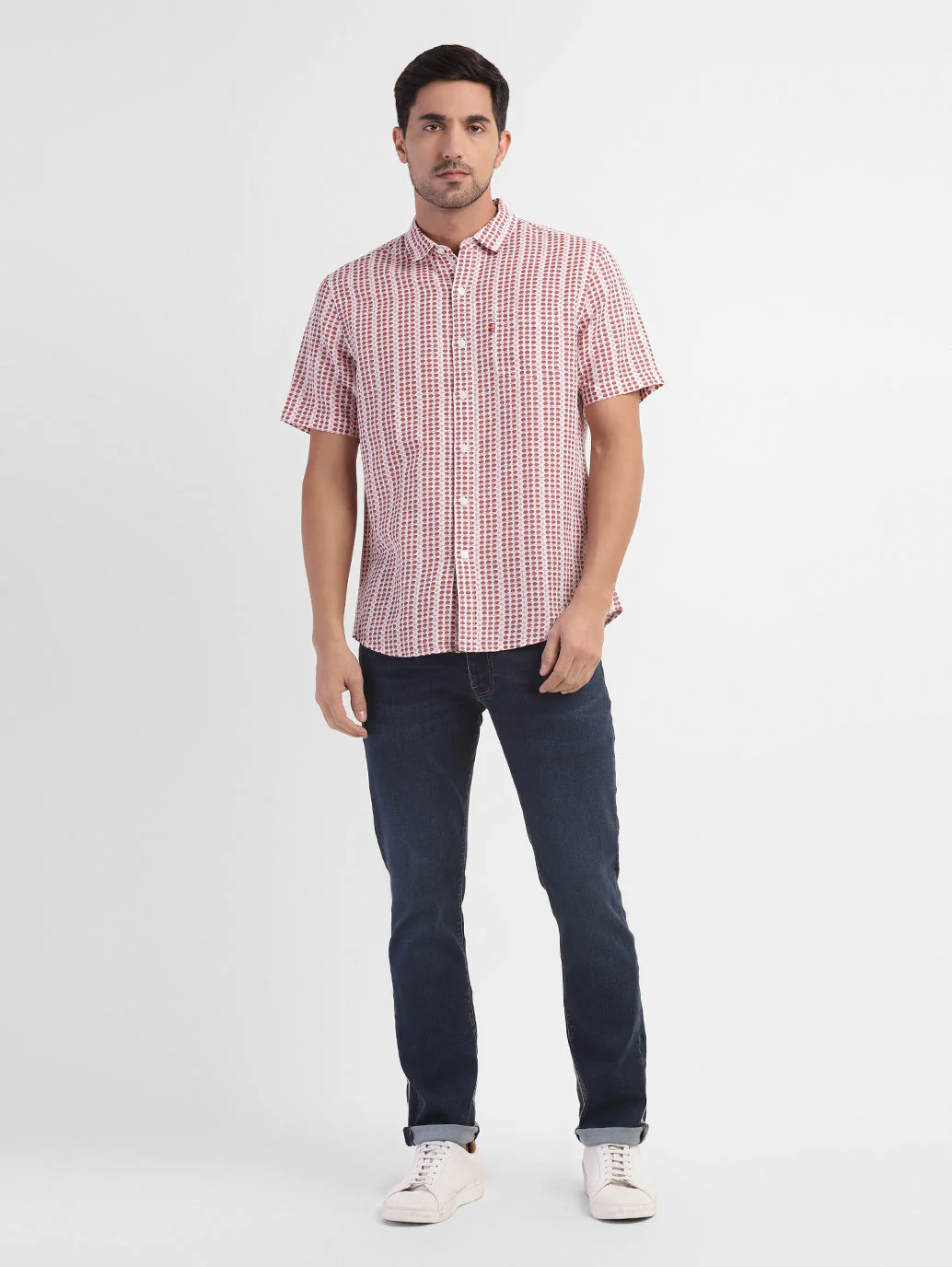 Men's Geometric Print Spread Collar Linen Shirt - Image 5