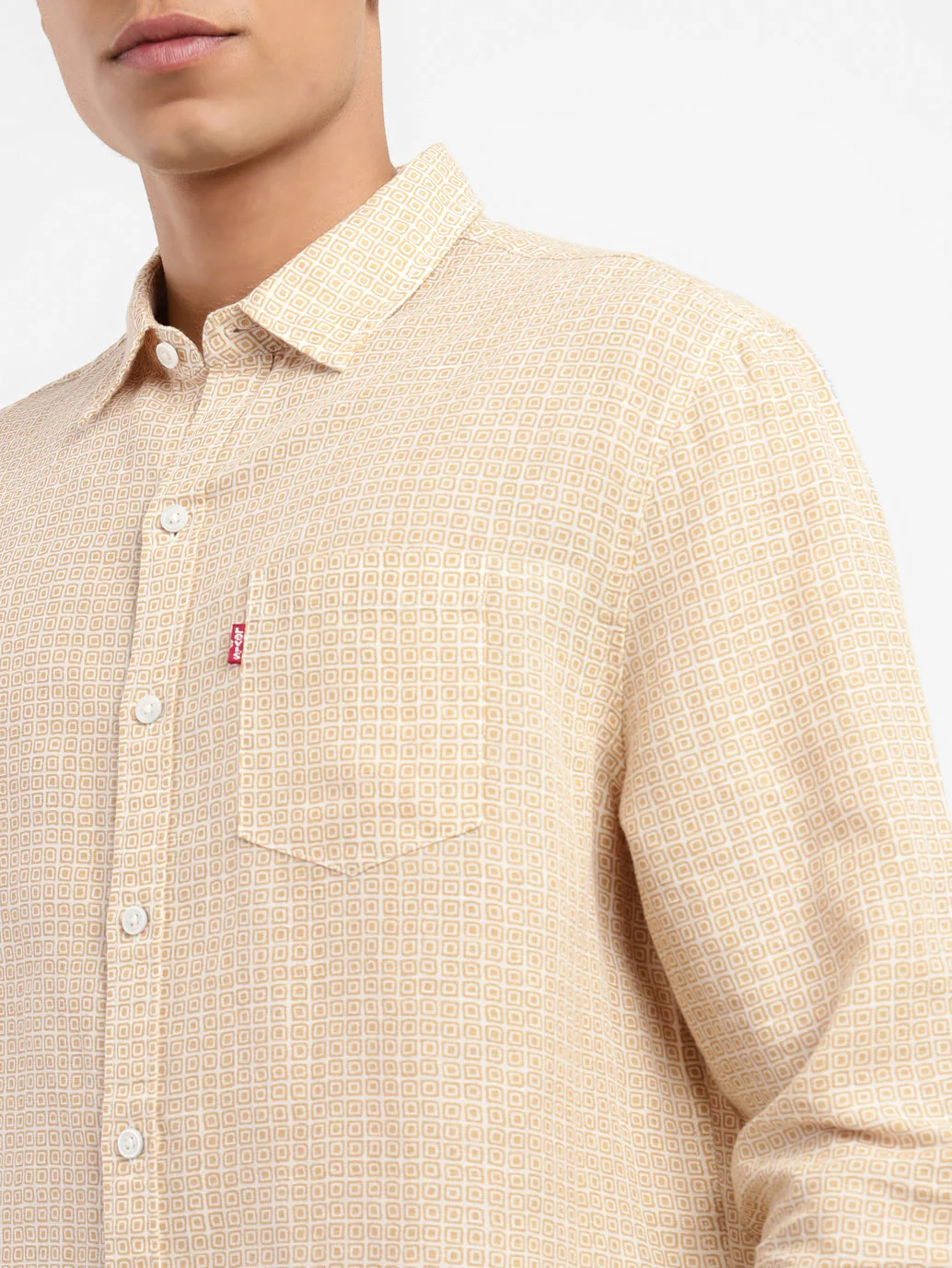 Men's Geometric Print Slim Fit Linen Shirt - Image 5