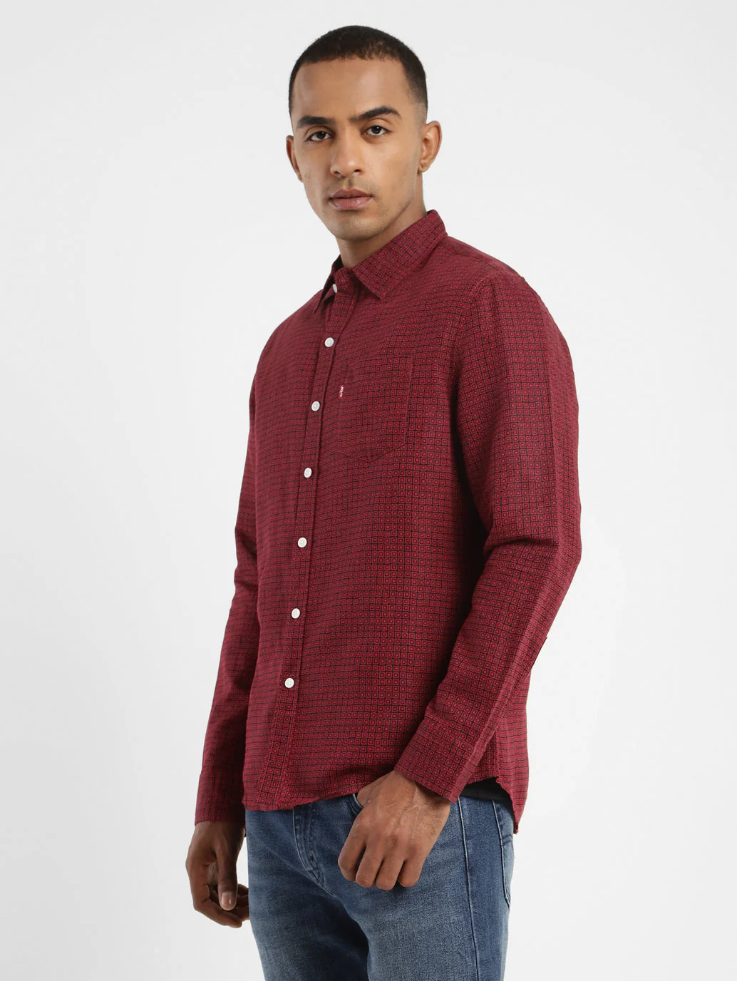 Men's Geometric Print Spread Collar Linen Shirt - Image 4