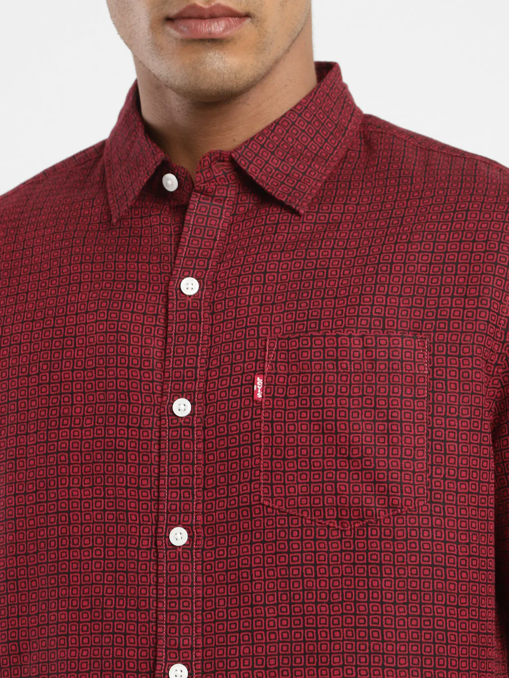 Men's Geometric Print Spread Collar Linen Shirt - Image 5